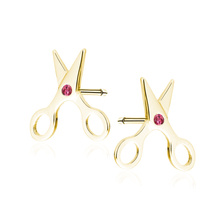 Silver (925) gold-plated earings - scissors with ruby zirconias