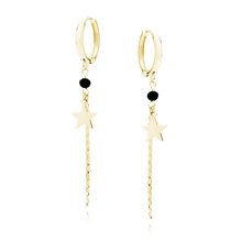 Silver (925) gold-plated earrings - circles with chains, star and black spinel