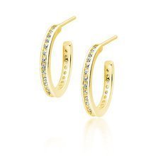 Silver (925) gold-plated earrings open hoop with white zirconias