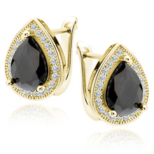 Silver (925) gold-plated earrings with black zirconia