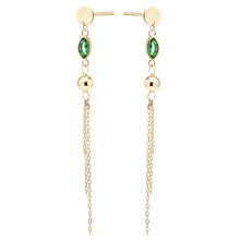 Silver (925) gold-plated earrings with emerald zirconia, ball and chains