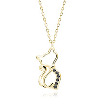 Silver (925) gold-plated necklace cat with black zirconias