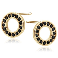 Silver (925) gold-plated round earrings with black zirconias