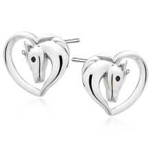 Silver (925) heart earrings - horse with black eye