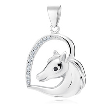 Silver (925) heart pendant - horse with black eye and white zirconias