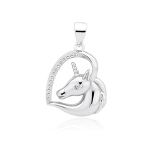 Silver (925) heart pendant - unicorn with white zirconias