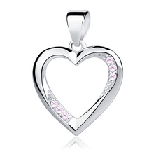 Silver (925) heart pendant with light pink zirconia