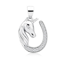 Silver (925) horseshoe pendant - unicorn with white zirconias
