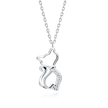 Silver (925) necklace cat with white zirconias