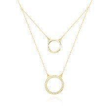 Silver (925) necklace - cirlces with zirconia - gold-plated