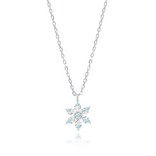 Silver (925) necklace snowflake with aquamarine zirconias