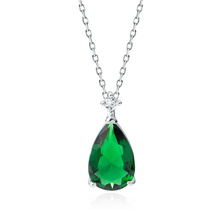 Silver (925) necklace with emerald zirconia  - teardrop