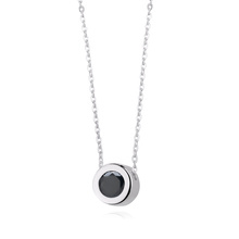 Silver (925) necklace with round pendant and black zirconia