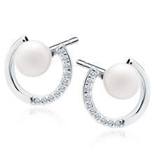 Silver (925) pearl earrings with pearl and white zirconias