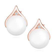 Silver (925) pearl earrings with zirconia, rose gold-plated