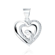 Silver (925) pendant Mother with child in heart - white zirconias