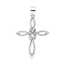 Silver (925) pendant cross with rose gold-plated infinity sign