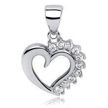 Silver (925) pendant - heart with a crown of zirconias