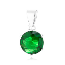 Silver (925) pendant round green zirconia diameter - 10mm