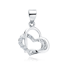 Silver (925) pendant white zirconia - double heart