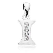 Silver (925) pendant white zirconia - letter I