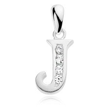 Silver (925) pendant white zirconia - letter J