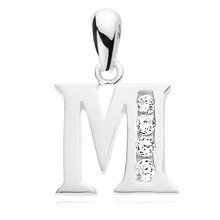 Silver (925) pendant white zirconia - letter M