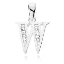 Silver (925) pendant white zirconia - letter W