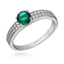 Silver (925) ring with emerald color & white zirconia