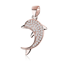 Silver (925) rose gold-plated dolphin pendant with zirconia