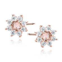 Silver (925) rose gold-plated earings - flower with morganite zirconia