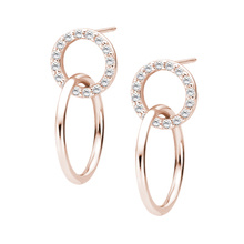 Silver (925) rose gold-plated earrings - circles with white zirconias