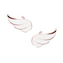 Silver (925) rose gold-plated earrings - wings with white enamel