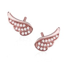 Silver (925) rose gold-plated earrings - wings with zirconia