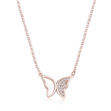 Silver (925) rose gold-plated necklace - butterfly with white zirconias