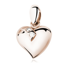Silver (925) rose gold-plated pendant - heart decorated with two zirconias