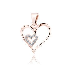 Silver (925) rose gold-plated pendant heart with white zirconias