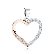 Silver (925) rose gold-plated pendant - hollow heart with zirconias