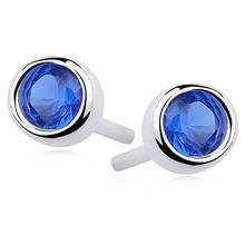 Silver (925) round earrings sapphire colored zirconia