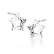 Silver (925) star earrings with white zirconias