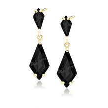 Silver (925) stylish, earrings with black zirconias - gold-plated