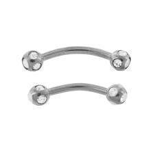 Stainless steel (316L) banana piercing for eyebrow - balls with zirconia