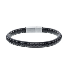 Stainless steel bracelet with leather strap