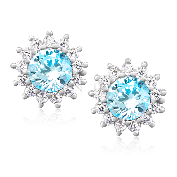 Silver (925) Earrings aquamarine colored zirconia