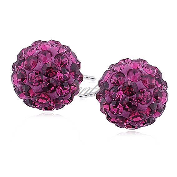 Silver (925) Earrings disco ball 12mm fuchsia