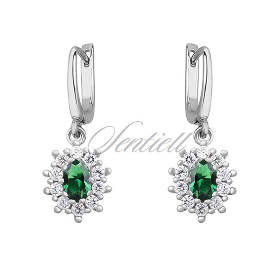 Silver (925) Earrings green colored zirconia