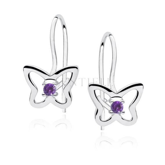 Silver (925) Earrings violet zirconia - butterflies