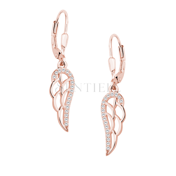 Silver (925) Earrings - wings with white zirconia, rose gold-plated
