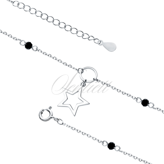 Silver (925) ankle bracelet with star and black spinels