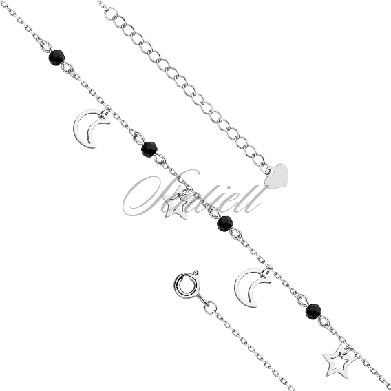 Silver (925) anklet - adjustable size with star and moon pendants